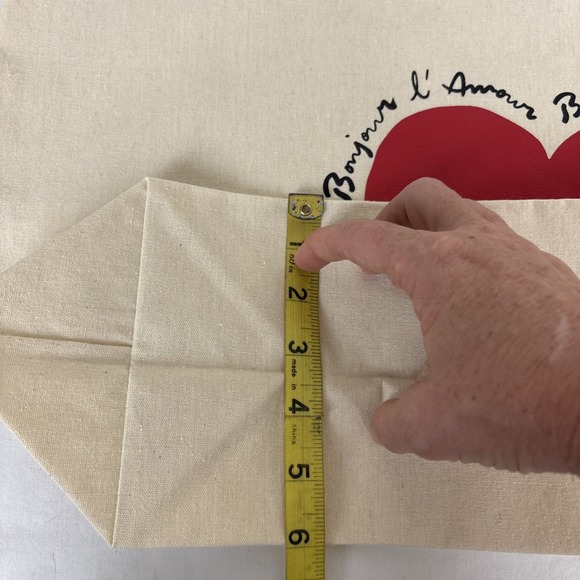 Sezane Cotton Tote Bag Bonjour L'Amour Cream 20x13 Paris - Picture 8 of 8